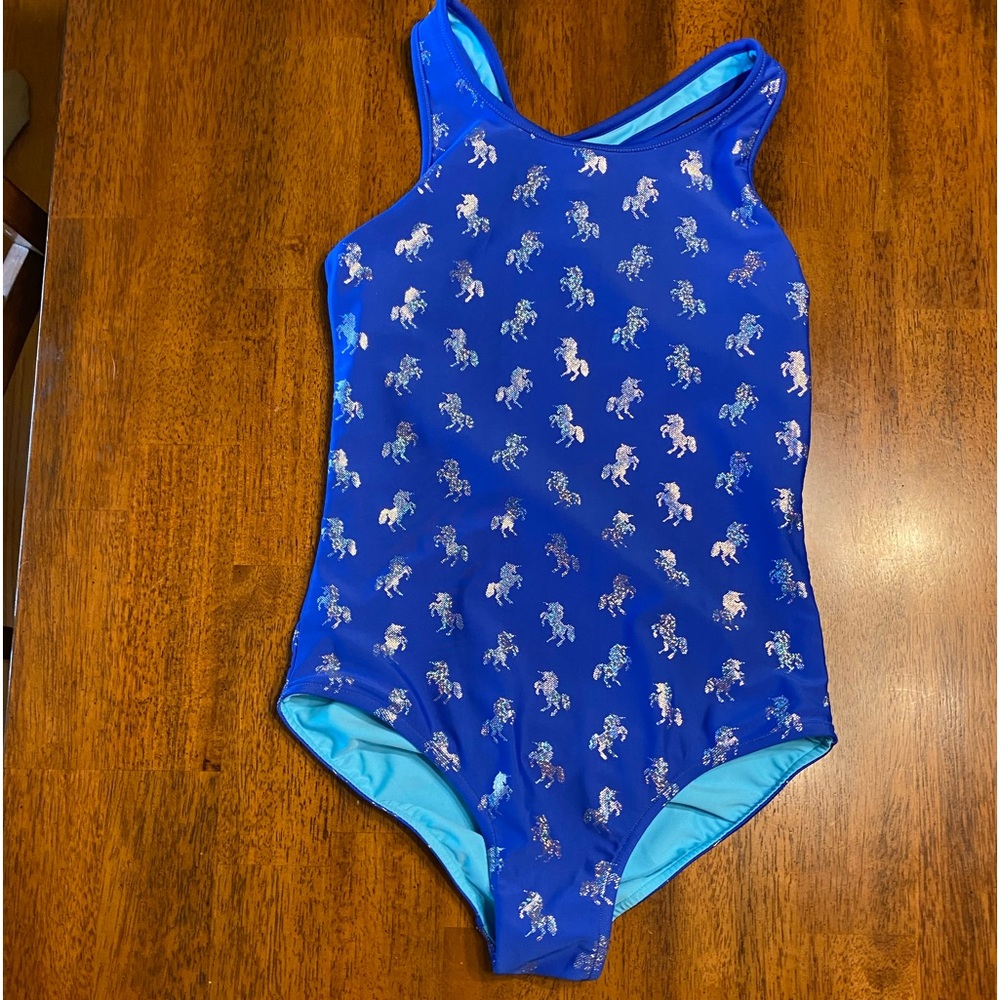 Justice Reversible unicorn one-piece swimming suit